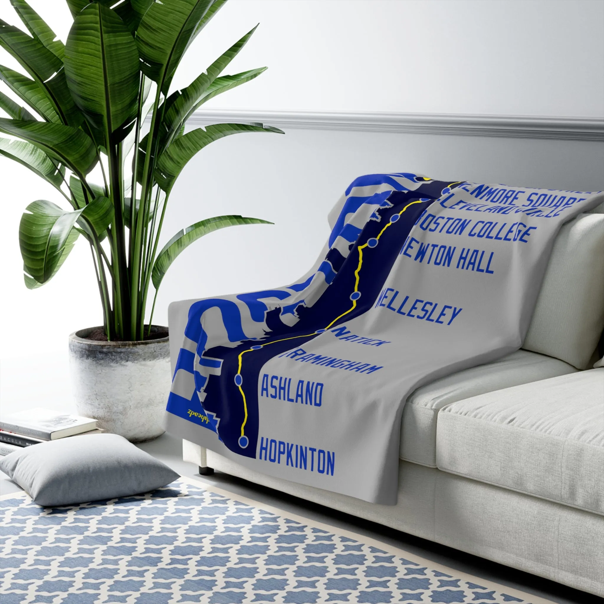 Boston Skyline Run Route Sherpa Fleece Blanket