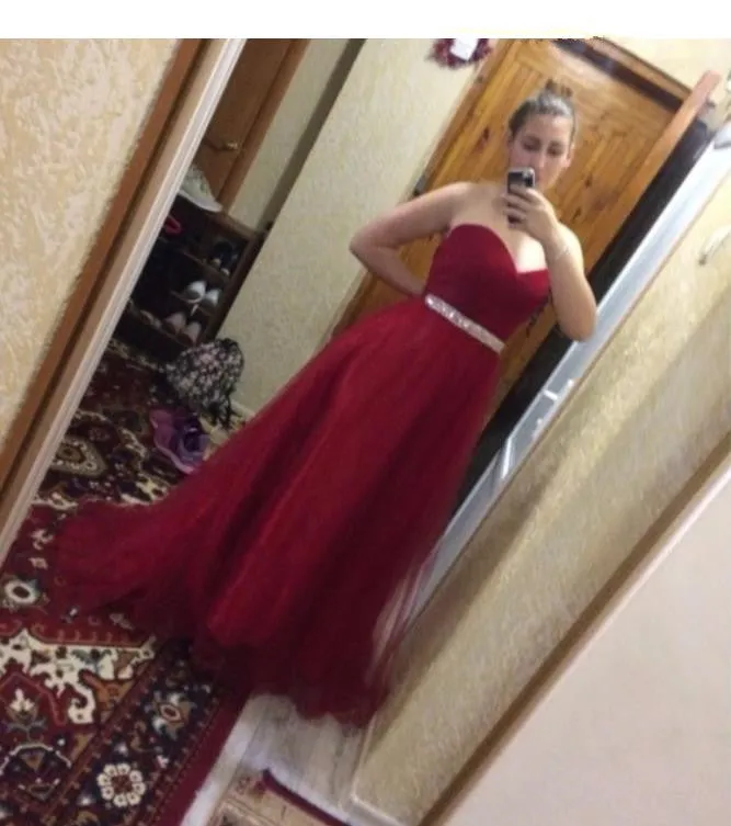 Burgundy A line Prom Dresses Tulle Floor length Long Sweetheart Evening Dress