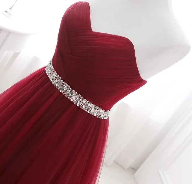 Burgundy A line Prom Dresses Tulle Floor length Long Sweetheart Evening Dress