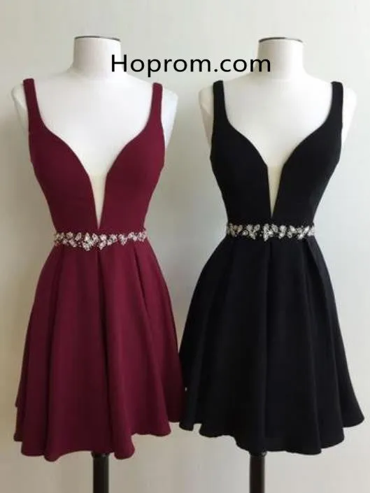 Burgundy Cute Short Homecoming Dress with Beadings