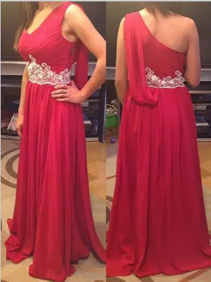 Chiffon One-Shoulder Sleeveless Bridesmaid Dresses Floor Length