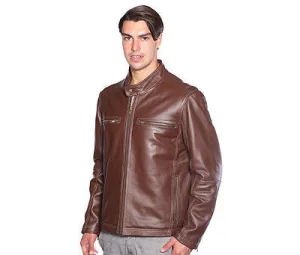 CLASSIC MOTORCYCLE SCOOTER JACKET WITH CONTRAST LINING COW LEATHER DURABLE NEW