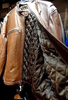 CLASSIC MOTORCYCLE SCOOTER JACKET WITH CONTRAST LINING COW LEATHER DURABLE NEW