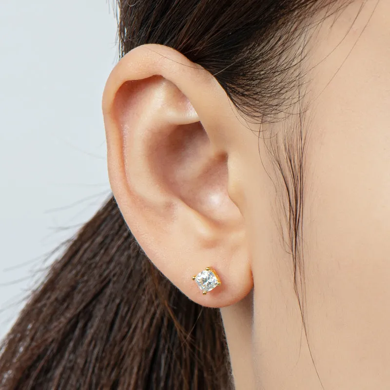 Cushion Cut Moissanite Diamond Classic Stud Earrings