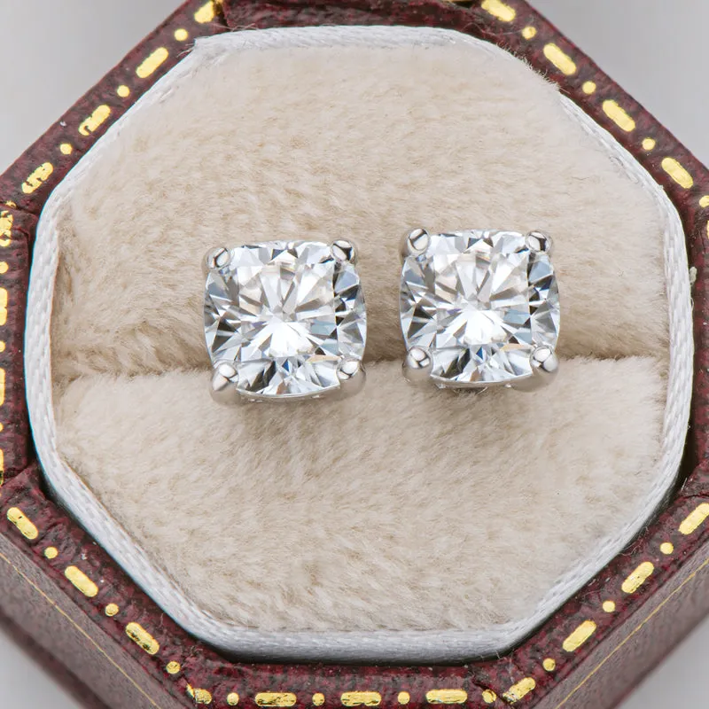 Cushion Cut Moissanite Diamond Classic Stud Earrings