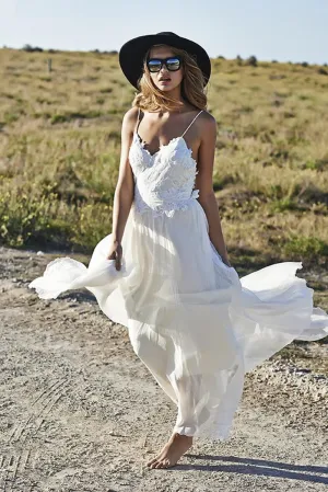 Deep V neck Bridal Dress with Spaghettis Straps