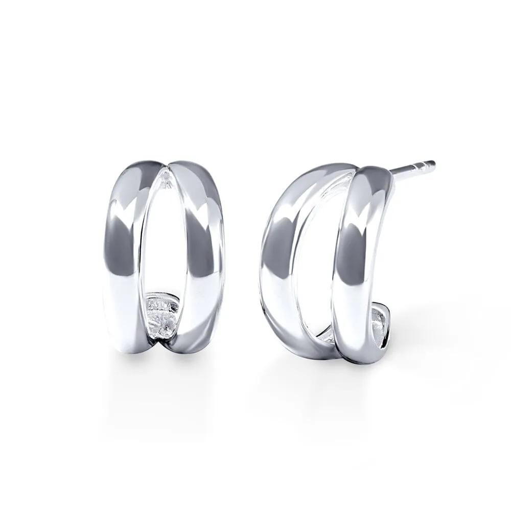 Double Open Crescent Stud Earrings in Sterling Silver