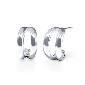 Double Open Crescent Stud Earrings in Sterling Silver