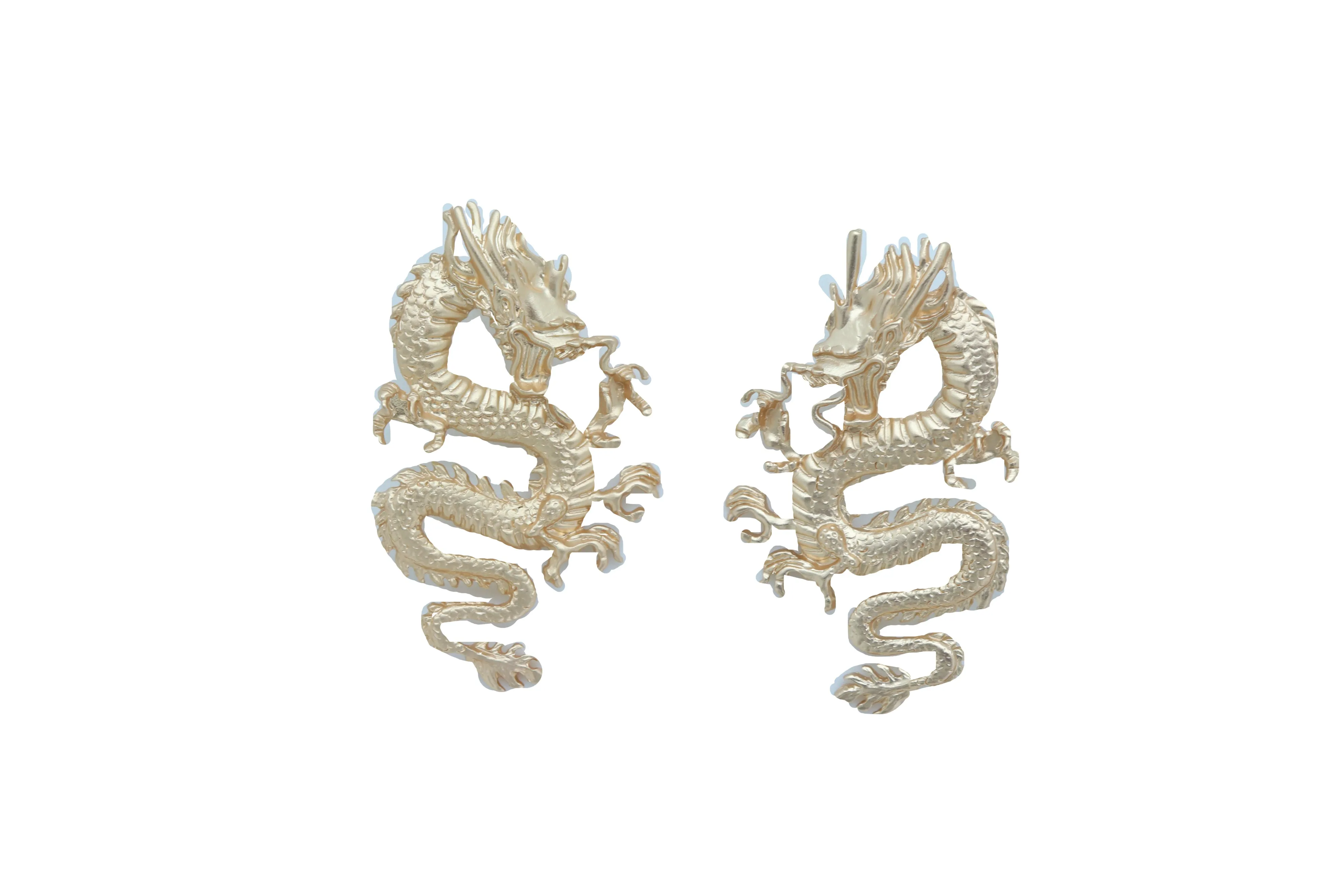 Earrings Set Gold Metal Large Bling Chinese Dragon Ethnic Style