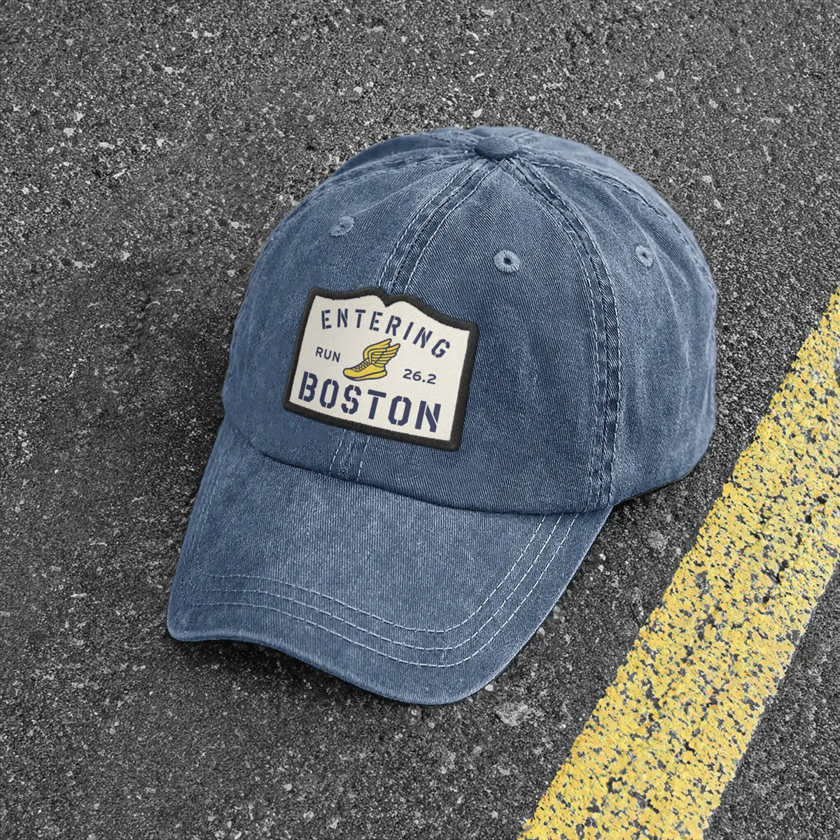 Entering Boston Run 26.2 Washed Dad Hat