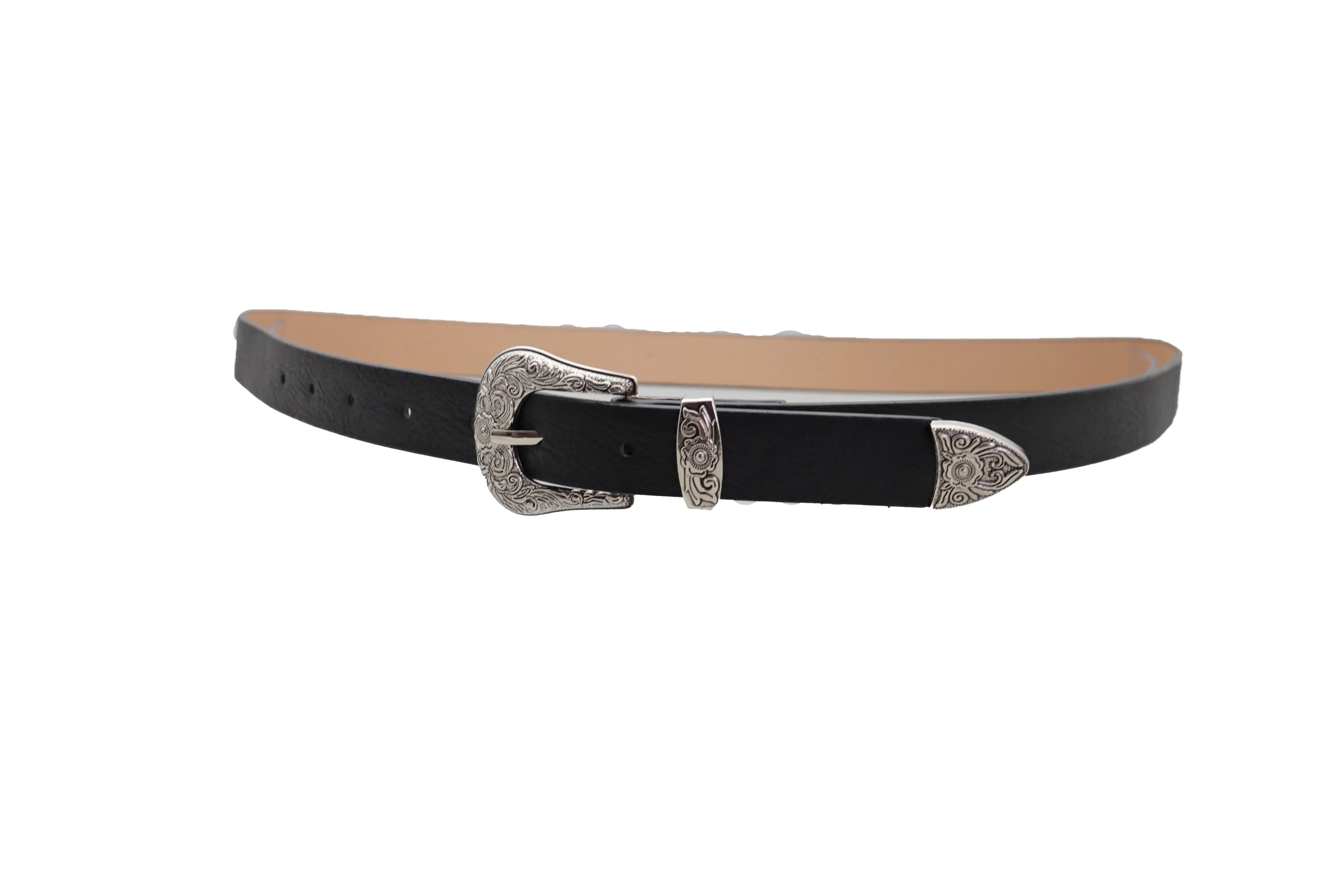 Faux Leather Western Style Buckle Skinny Classic Belt