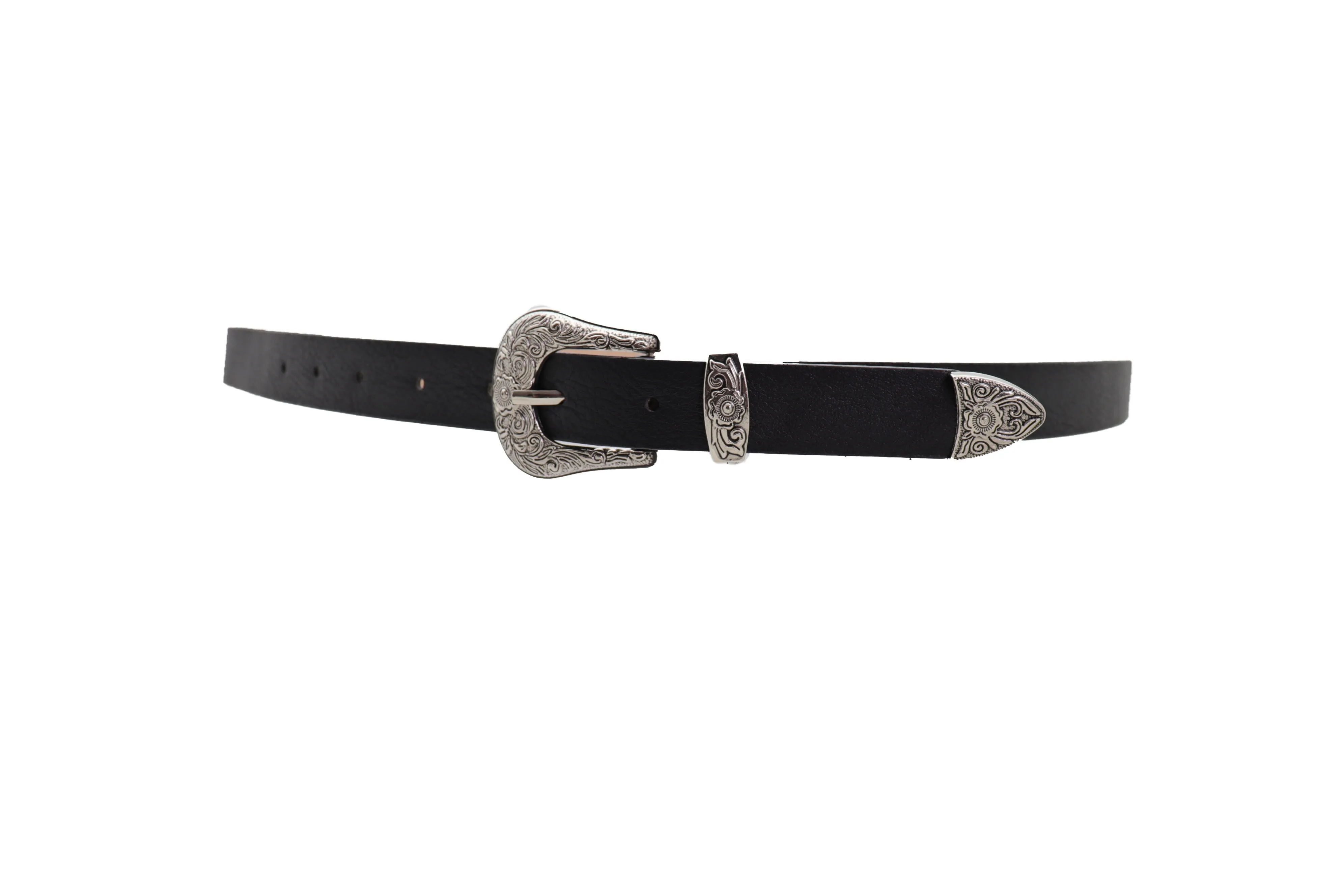 Faux Leather Western Style Buckle Skinny Classic Belt