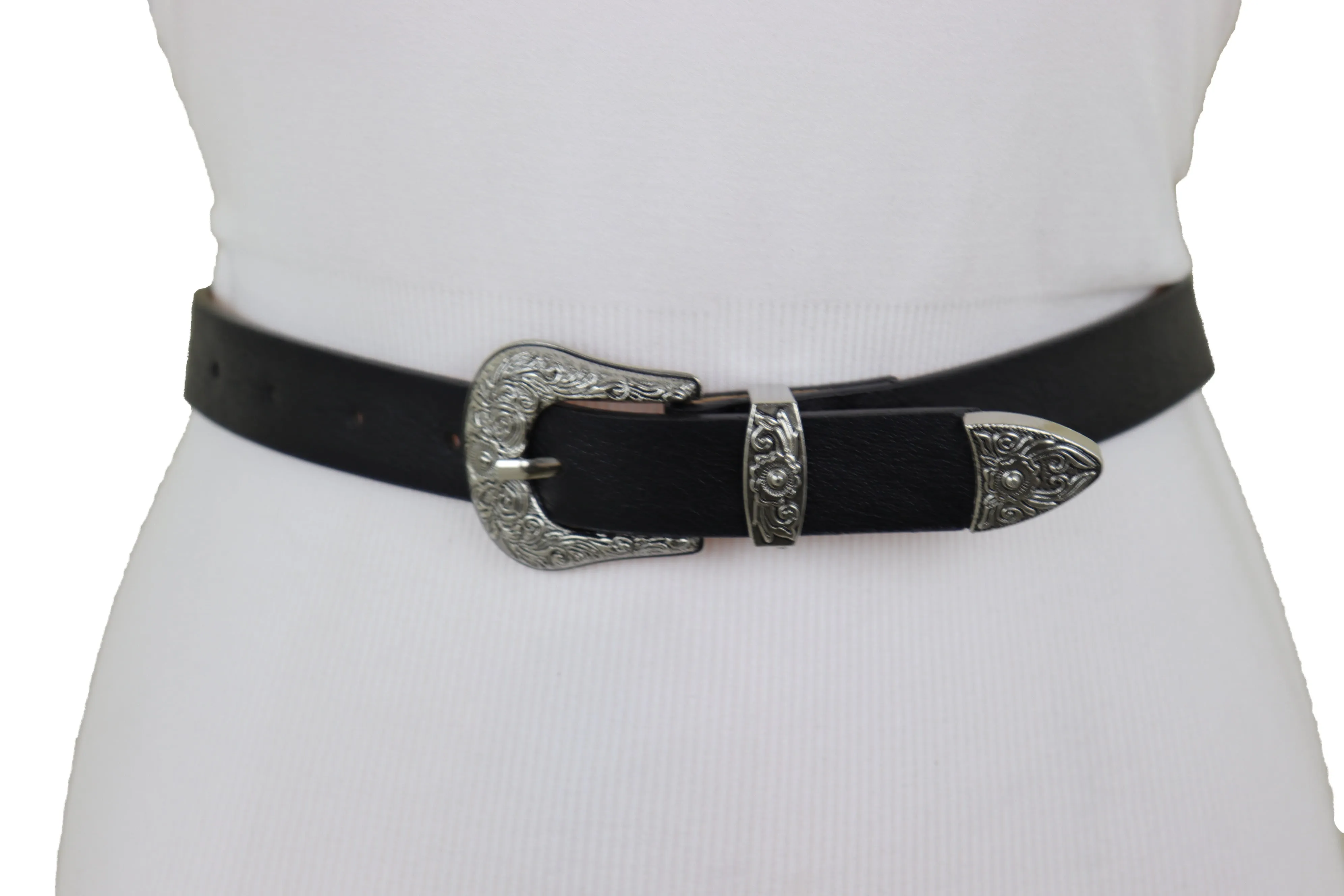 Faux Leather Western Style Buckle Skinny Classic Belt