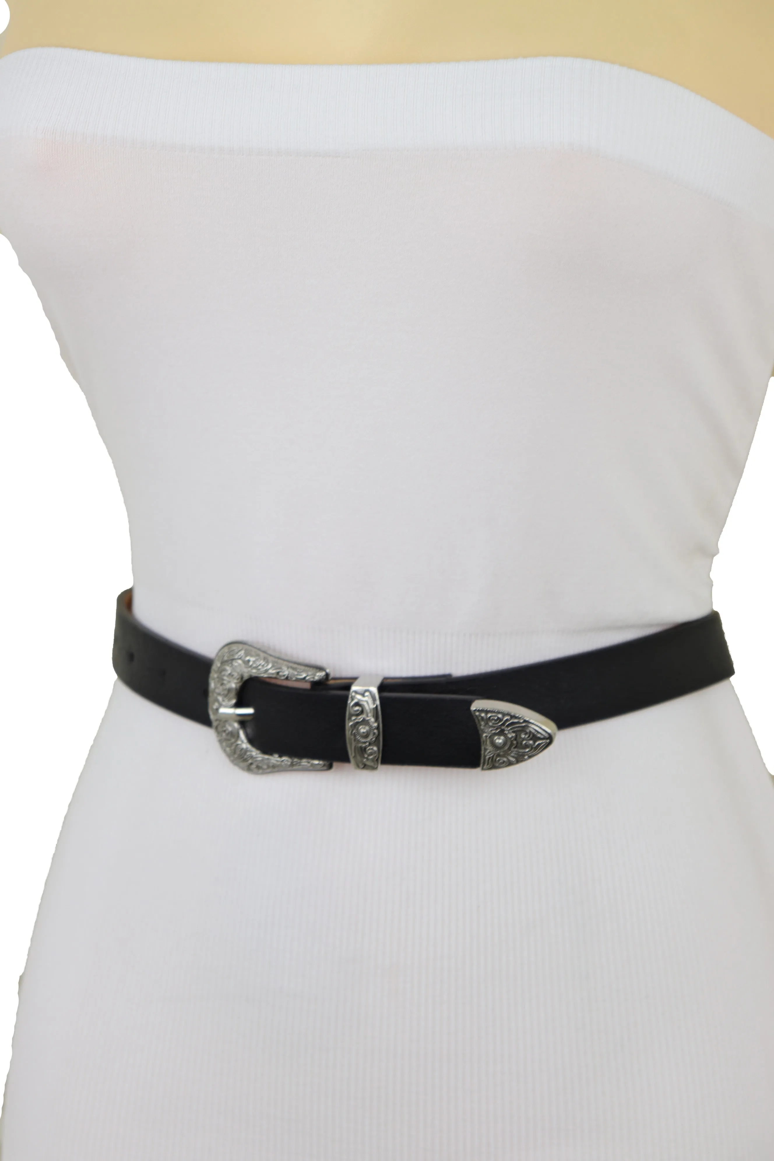 Faux Leather Western Style Buckle Skinny Classic Belt