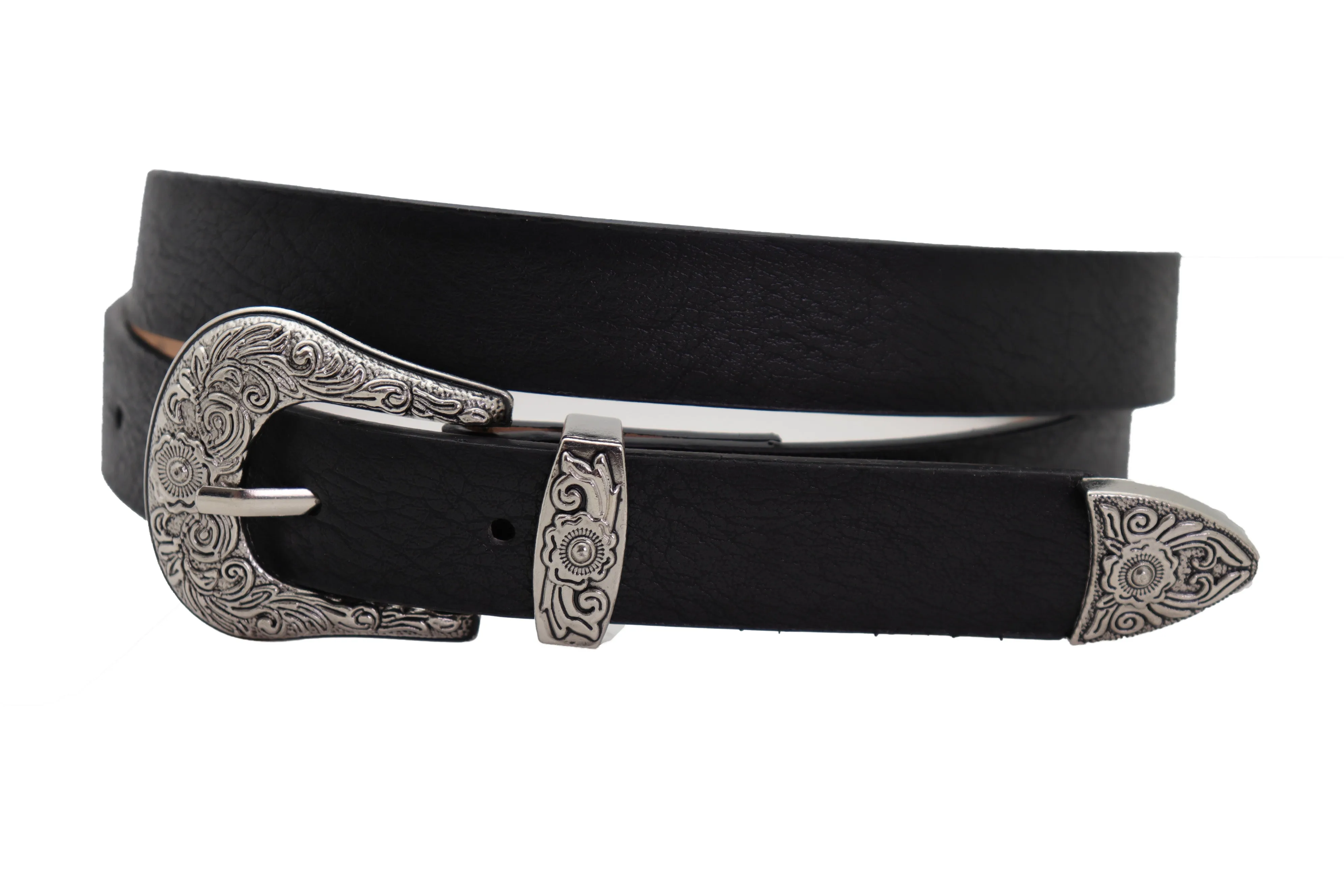 Faux Leather Western Style Buckle Skinny Classic Belt