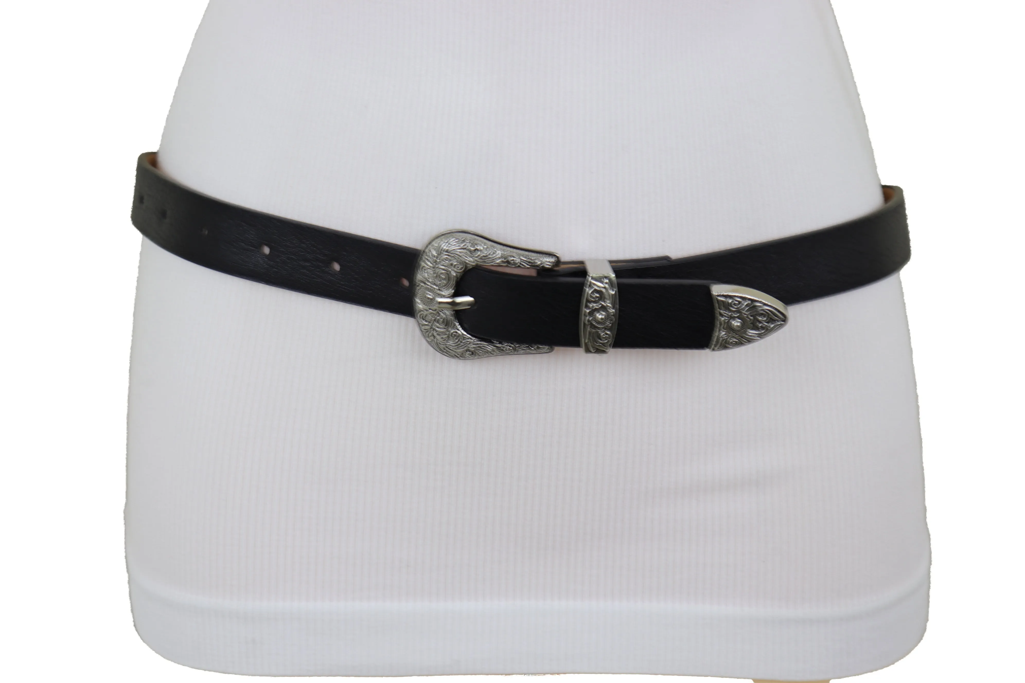 Faux Leather Western Style Buckle Skinny Classic Belt