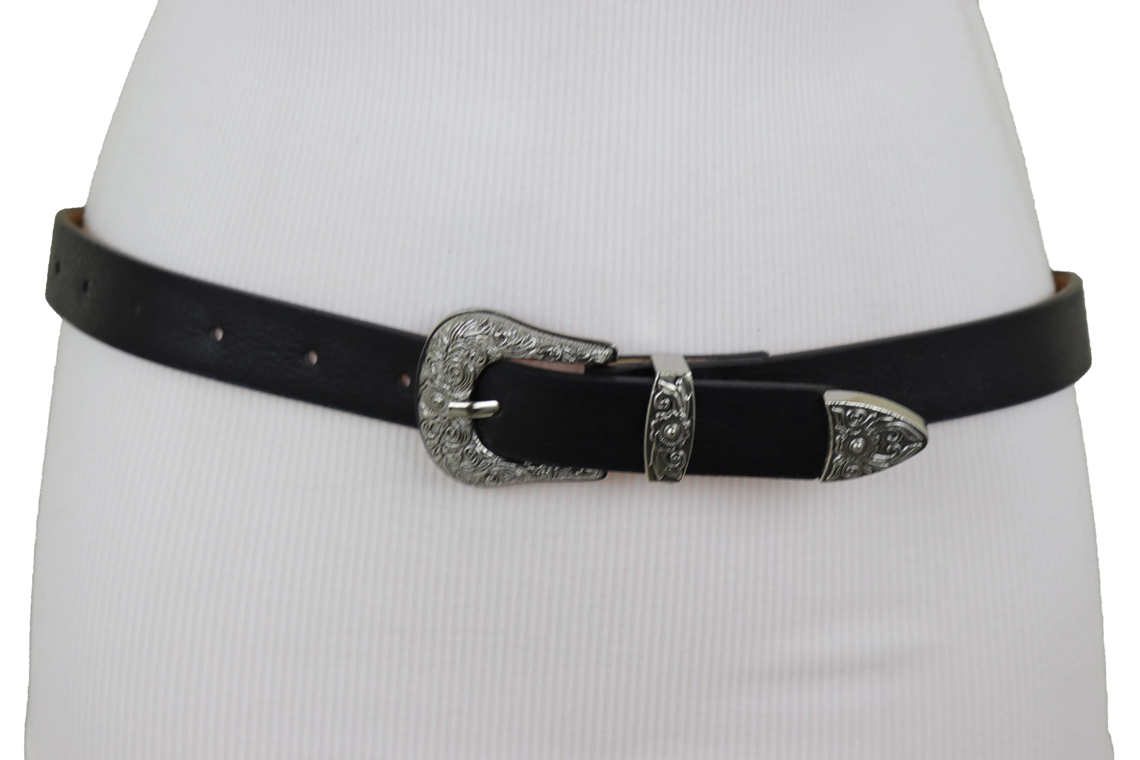 Faux Leather Western Style Buckle Skinny Classic Belt