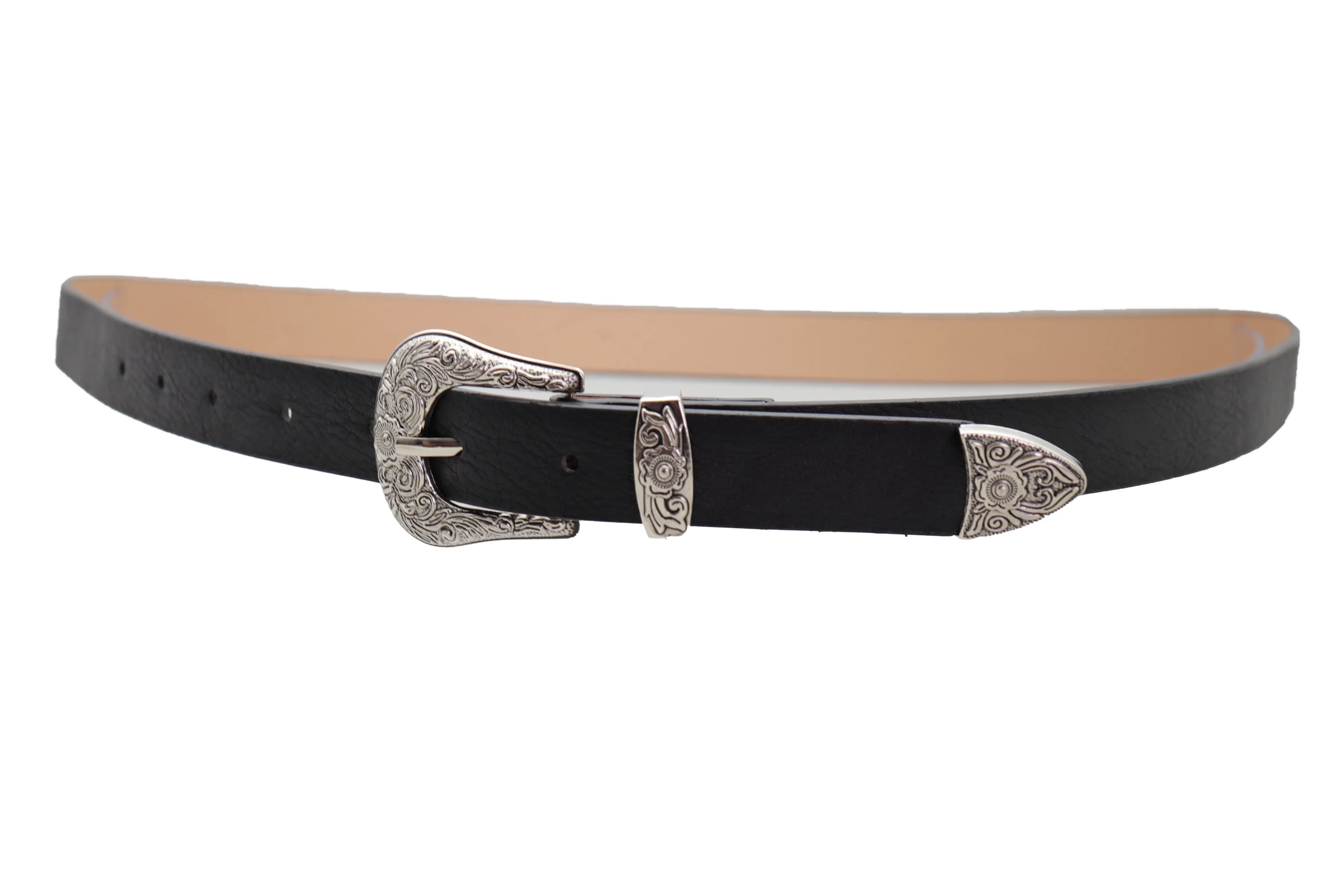 Faux Leather Western Style Buckle Skinny Classic Belt