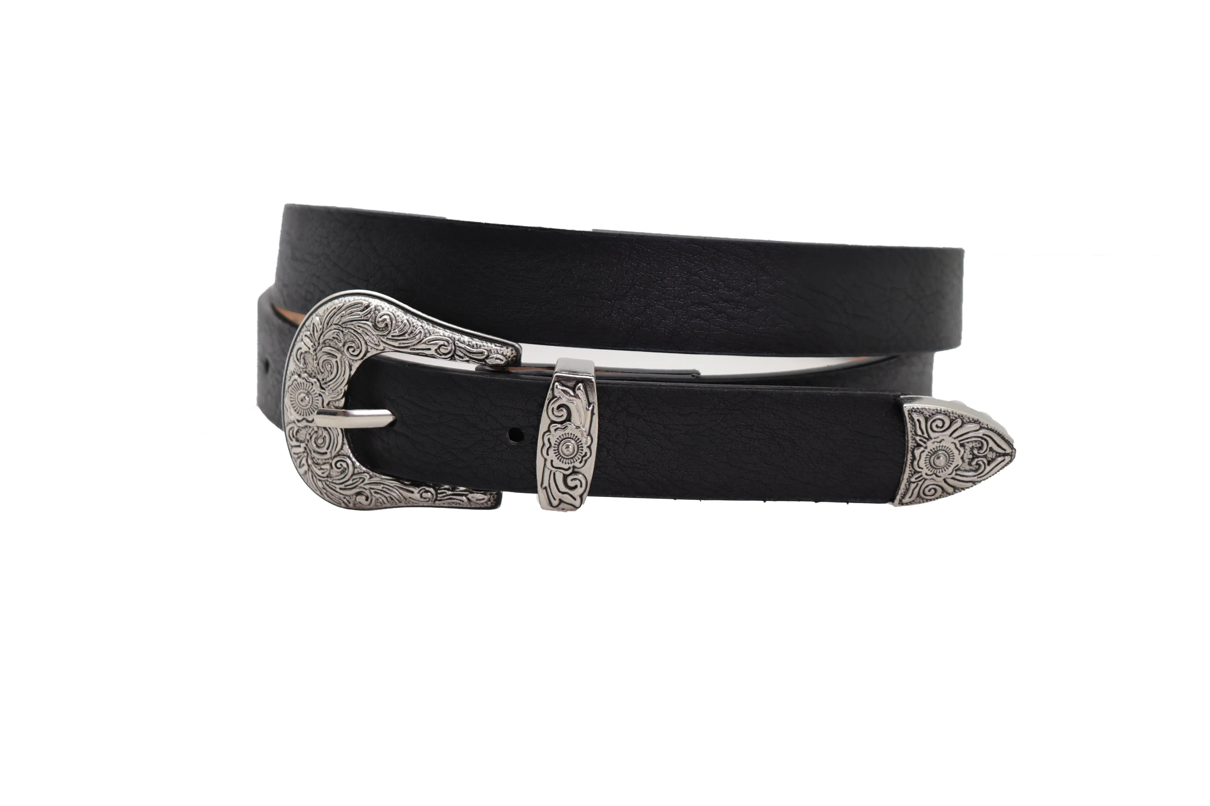 Faux Leather Western Style Buckle Skinny Classic Belt