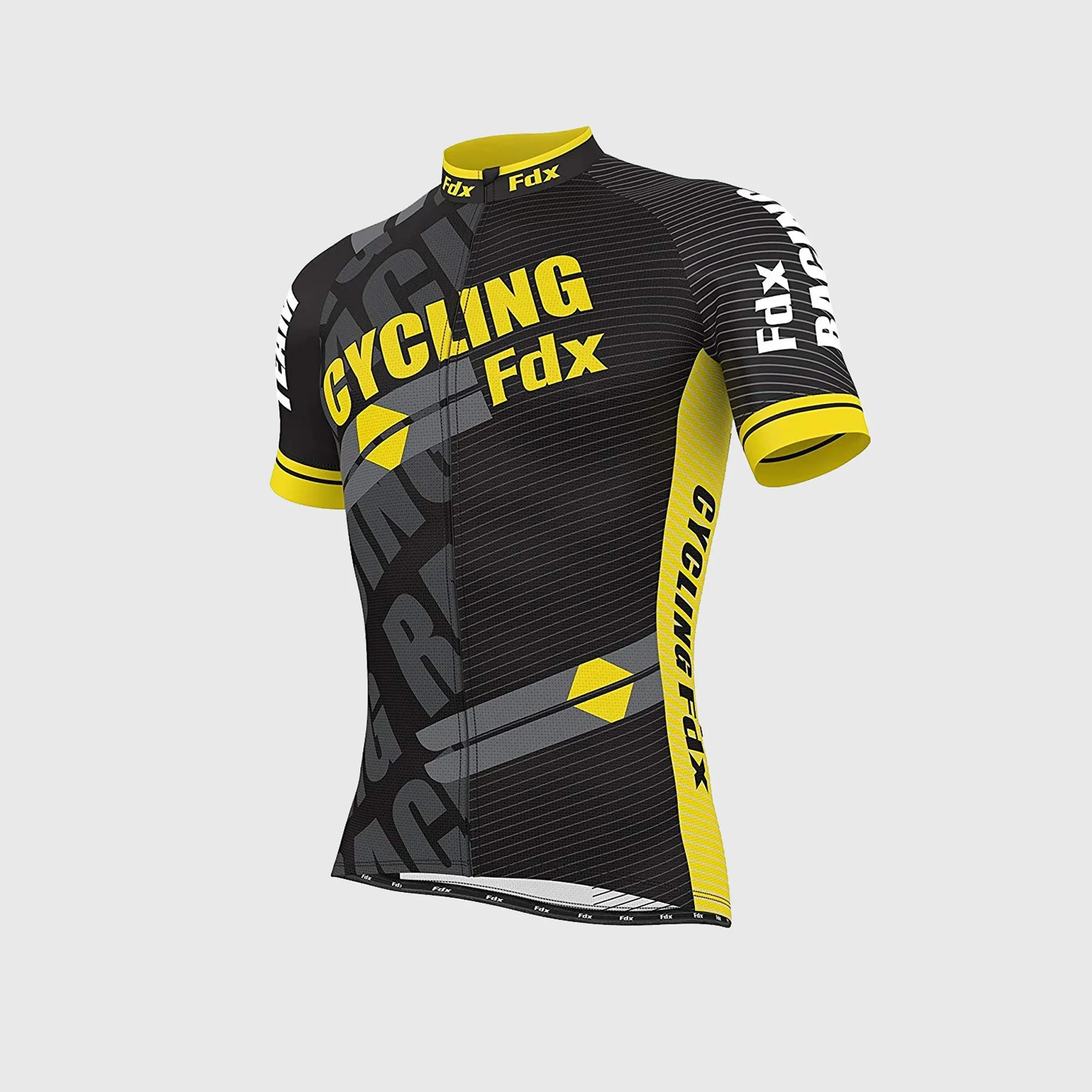 Fdx Men's & Boy's Set Core Yellow Short Sleeve Summer Cycling Jersey & Bib Shorts