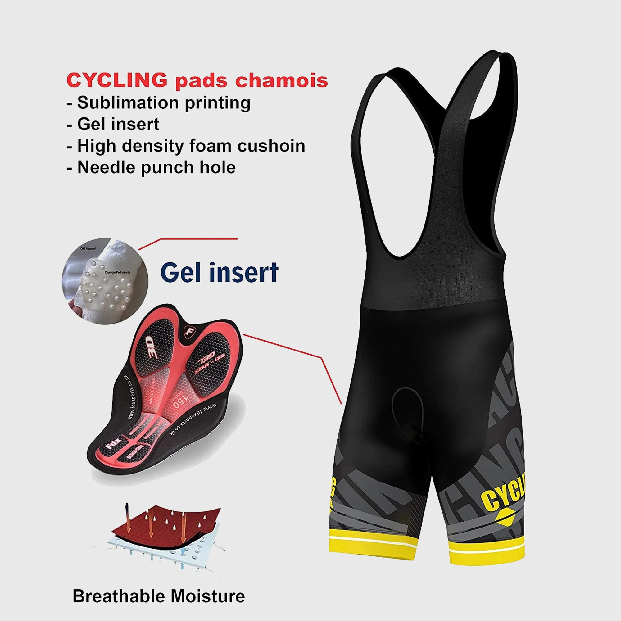Fdx Men's & Boy's Set Core Yellow Short Sleeve Summer Cycling Jersey & Bib Shorts
