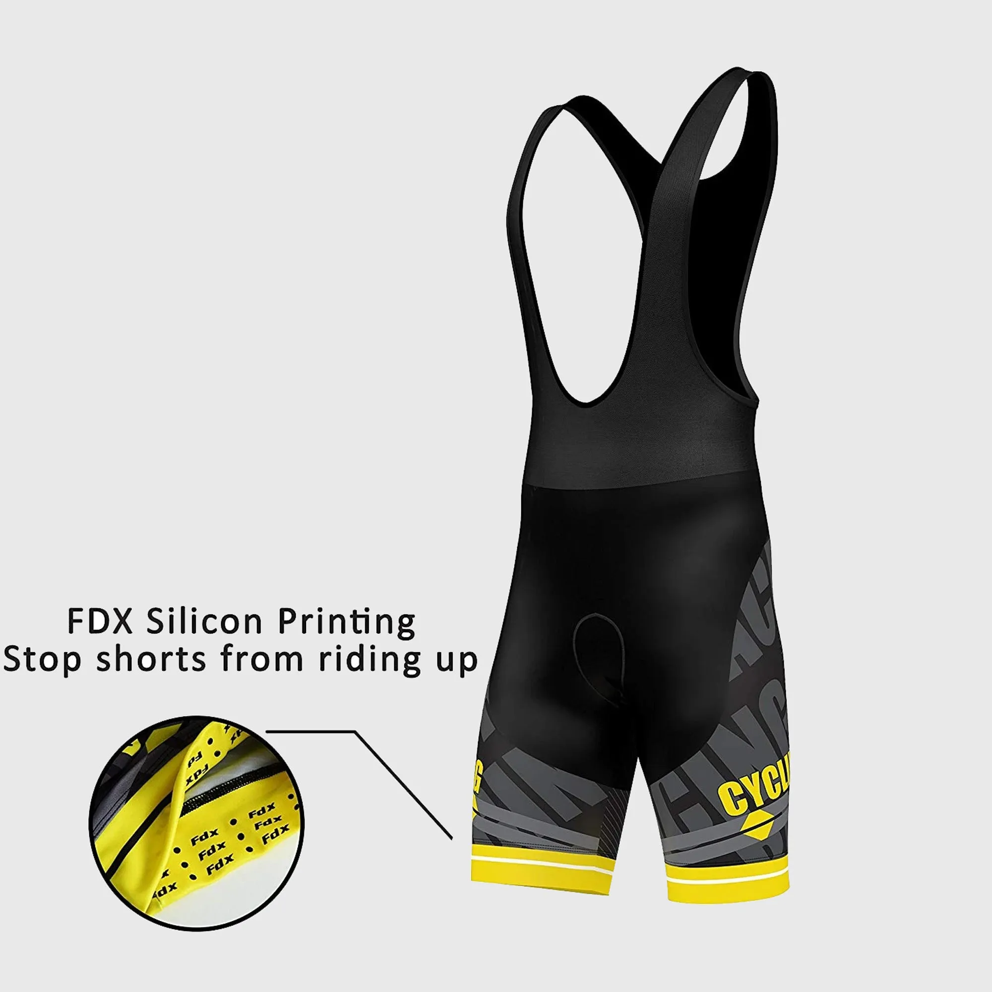 Fdx Men's & Boy's Set Core Yellow Short Sleeve Summer Cycling Jersey & Bib Shorts