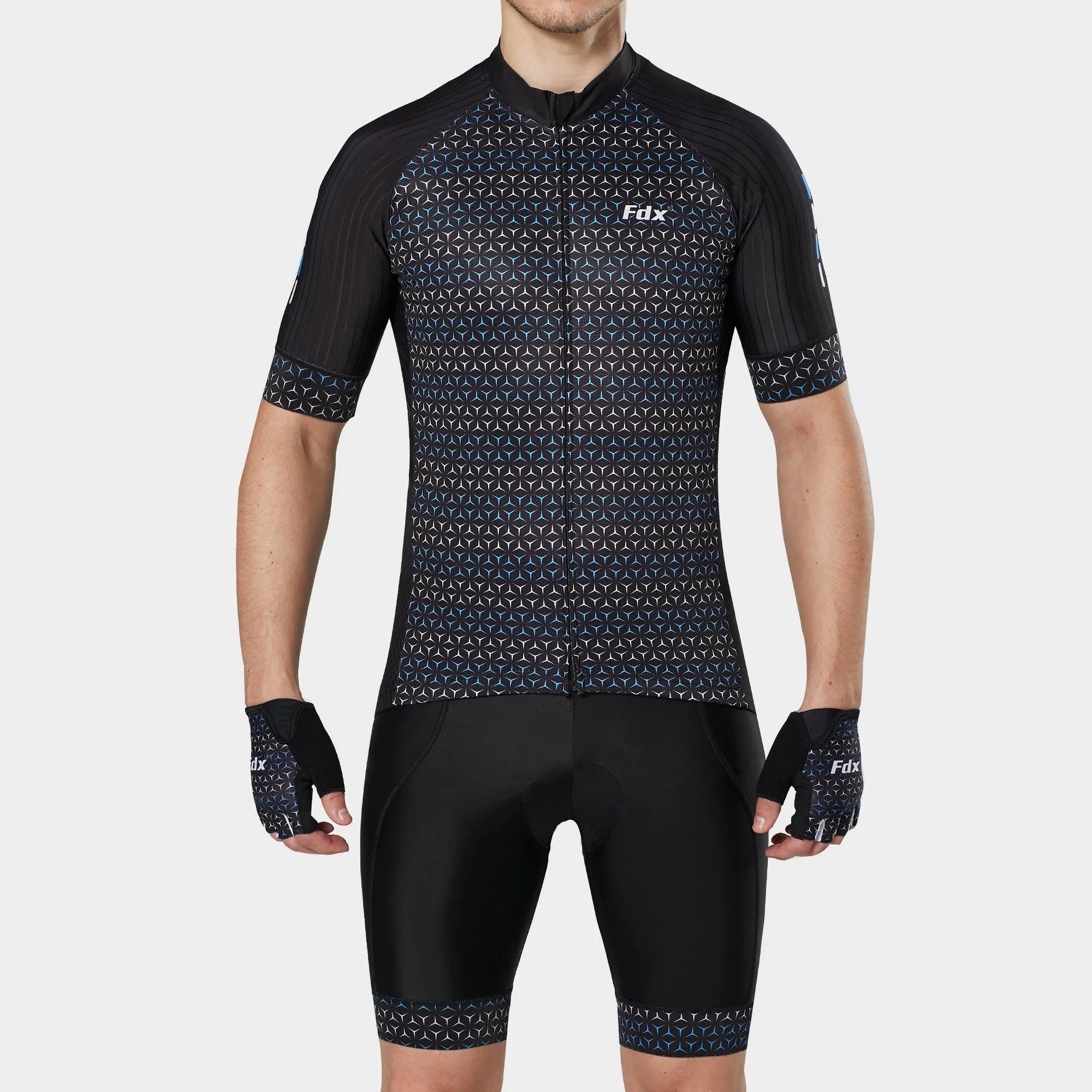 Fdx Men's & Boy's Set Vega Black Short Sleeve Jersey & Bib Shorts