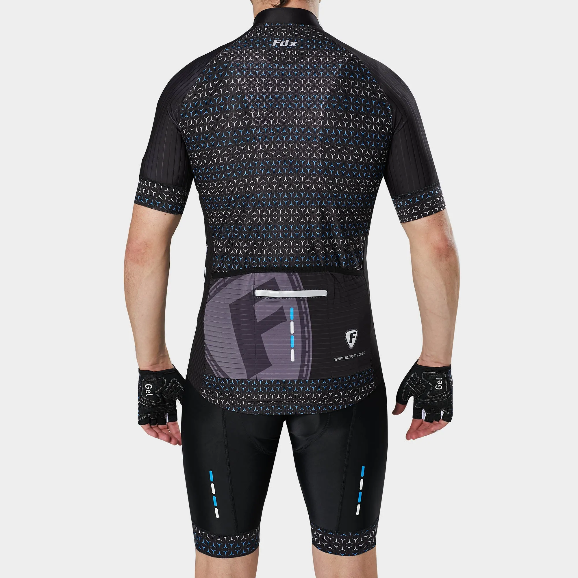 Fdx Men's & Boy's Set Vega Black Short Sleeve Jersey & Bib Shorts