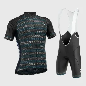 Fdx Men's & Boy's Set Vega Black Short Sleeve Jersey & Bib Shorts