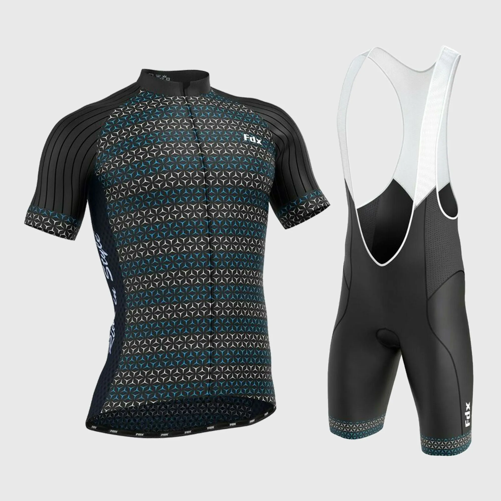 Fdx Men's & Boy's Set Vega Black Short Sleeve Jersey & Bib Shorts