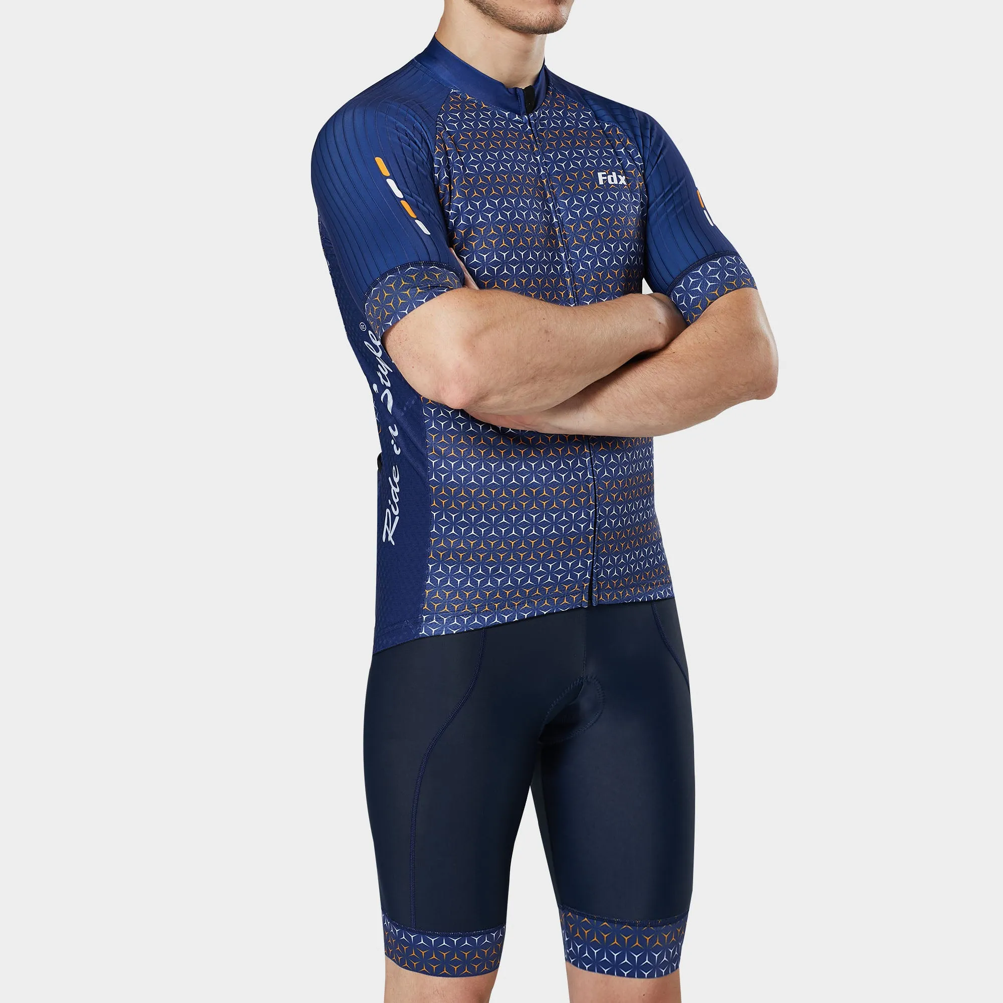 Fdx Men's & Boy's Set Vega Blue Short Sleeve Jersey & Bib Shorts