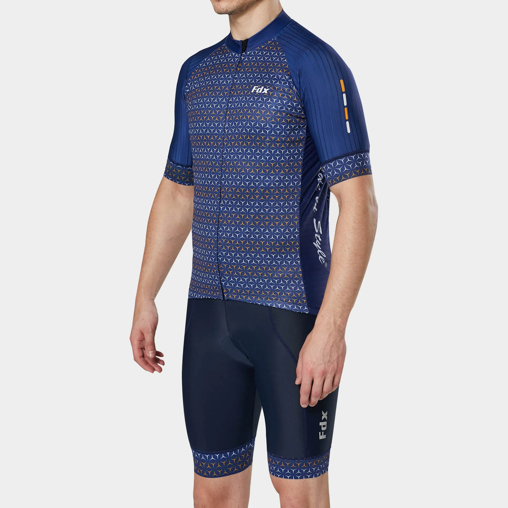 Fdx Men's & Boy's Set Vega Blue Short Sleeve Jersey & Bib Shorts
