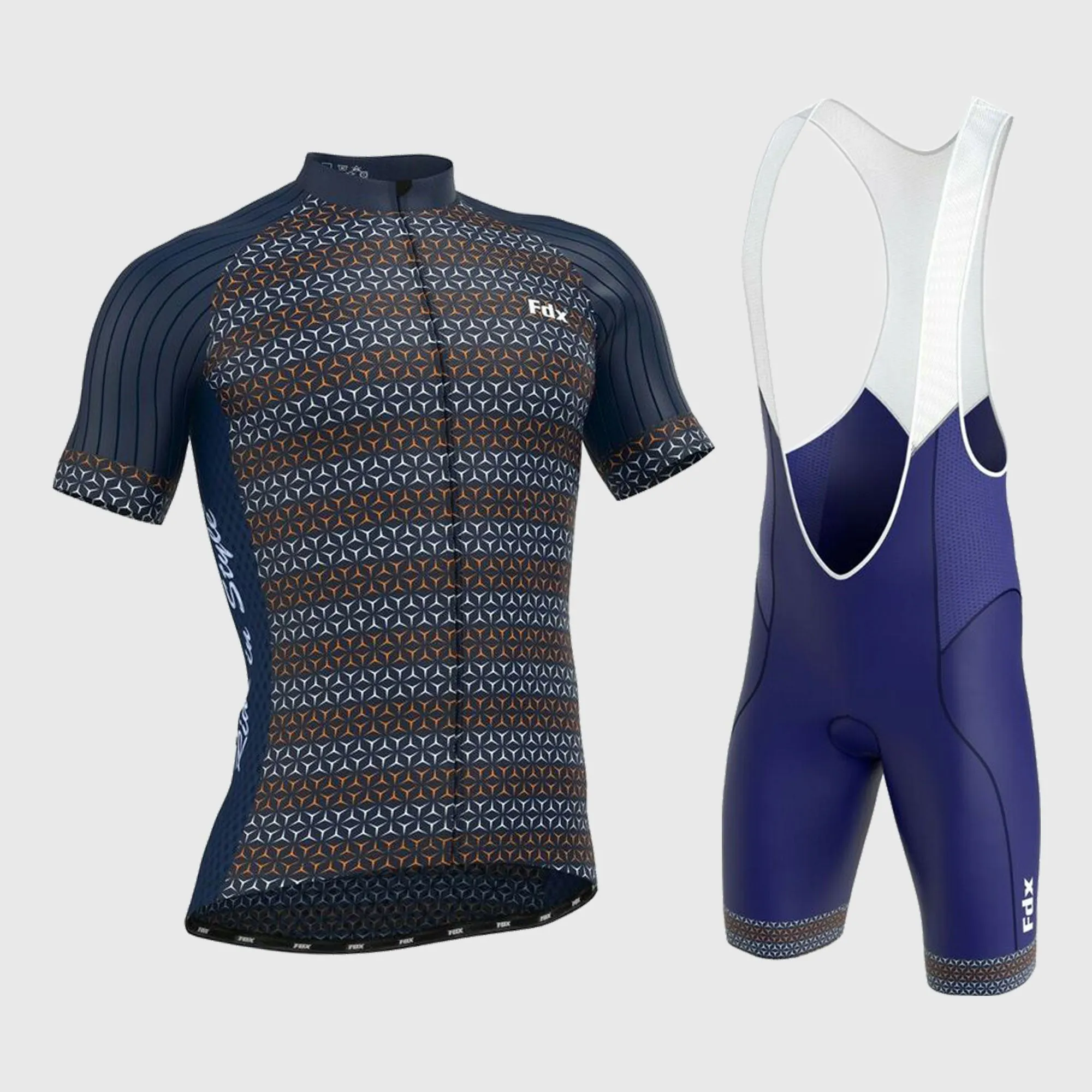 Fdx Men's & Boy's Set Vega Blue Short Sleeve Jersey & Bib Shorts