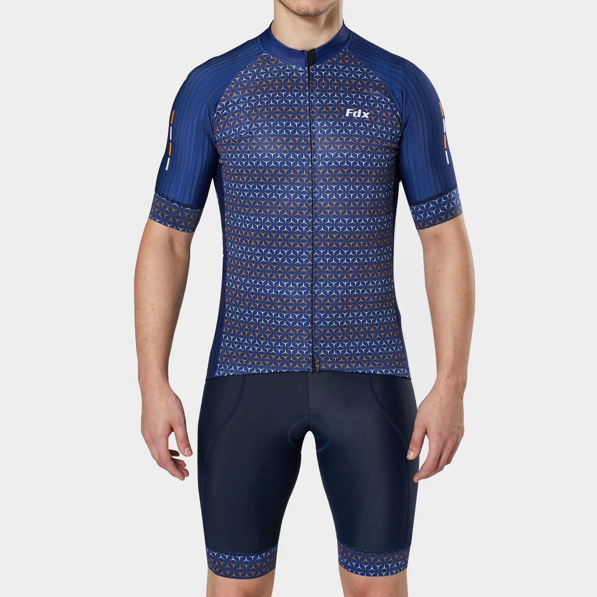 Fdx Men's & Boy's Set Vega Blue Short Sleeve Jersey & Bib Shorts