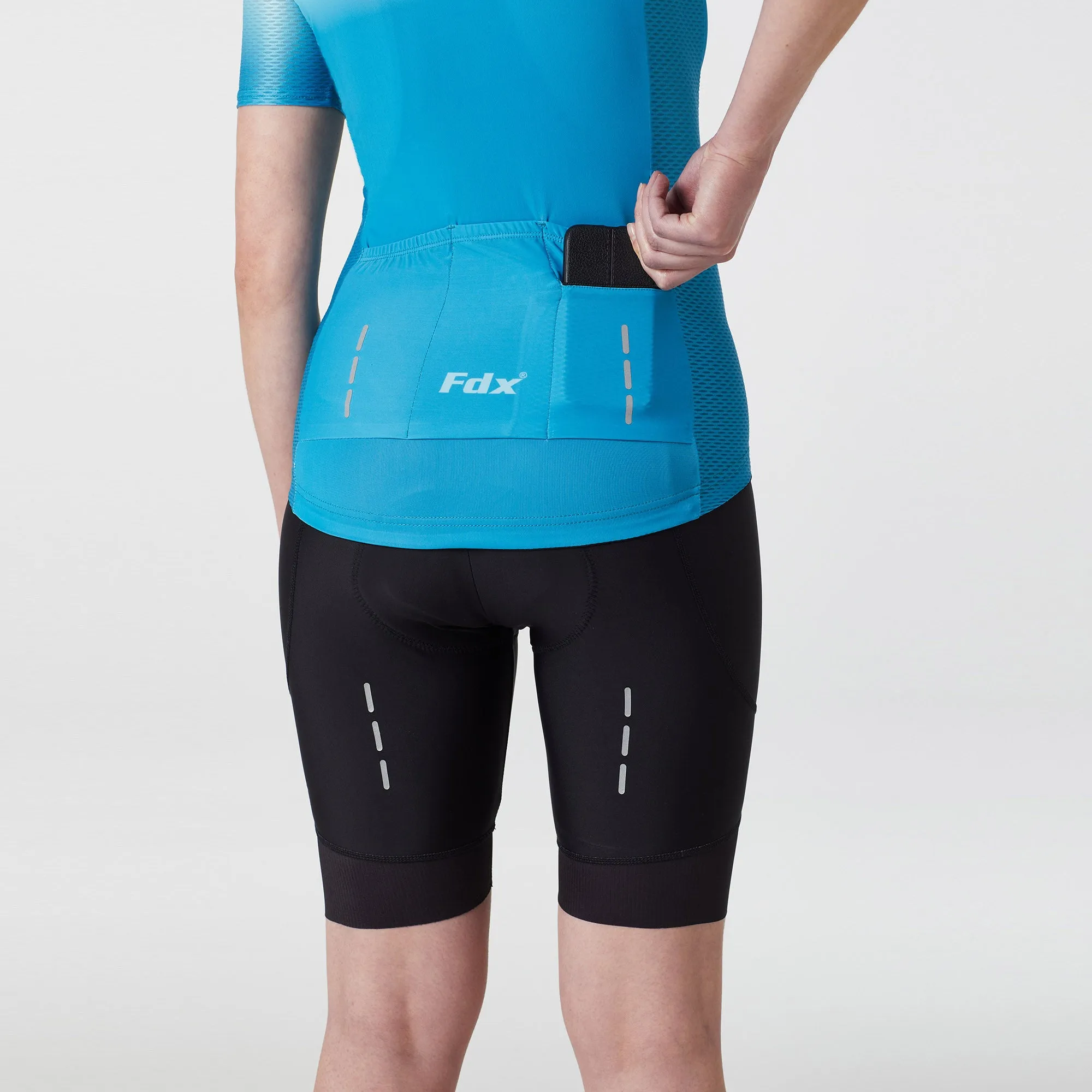 Fdx Women's & Girl's Set Duo Blue Short Sleeve Cycling Jersey, Cargo Bib Shorts