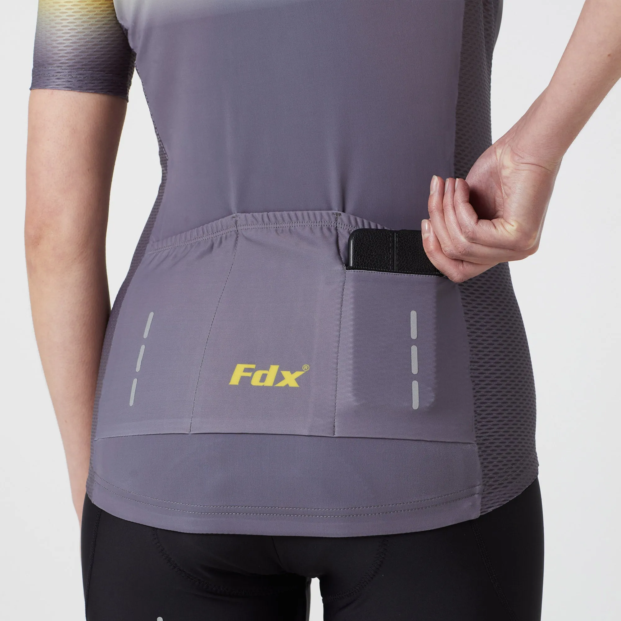 Fdx Women's & Girl's Set Duo Yellow / Grey Short Sleeve Cycling Jersey, Cargo Bib Shorts