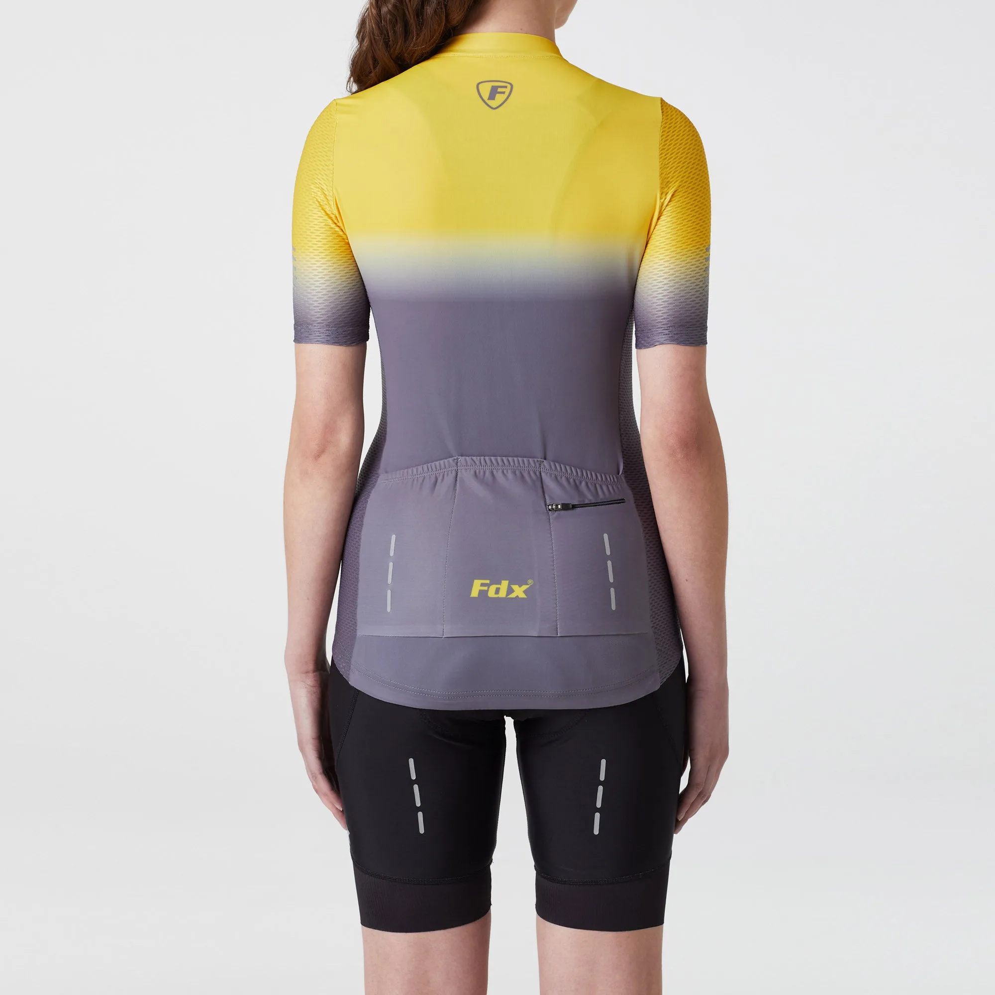 Fdx Women's & Girl's Set Duo Yellow / Grey Short Sleeve Cycling Jersey, Cargo Bib Shorts