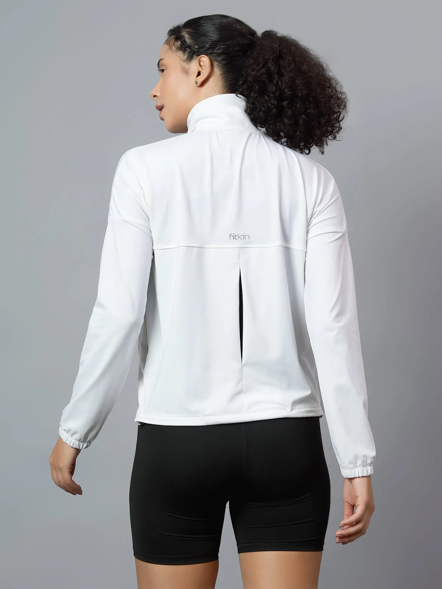 Fitkin Women White Polo Running Jacket