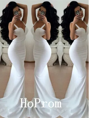 Floor Length Prom Dresses,White Satin Prom Dress,Evening Dress