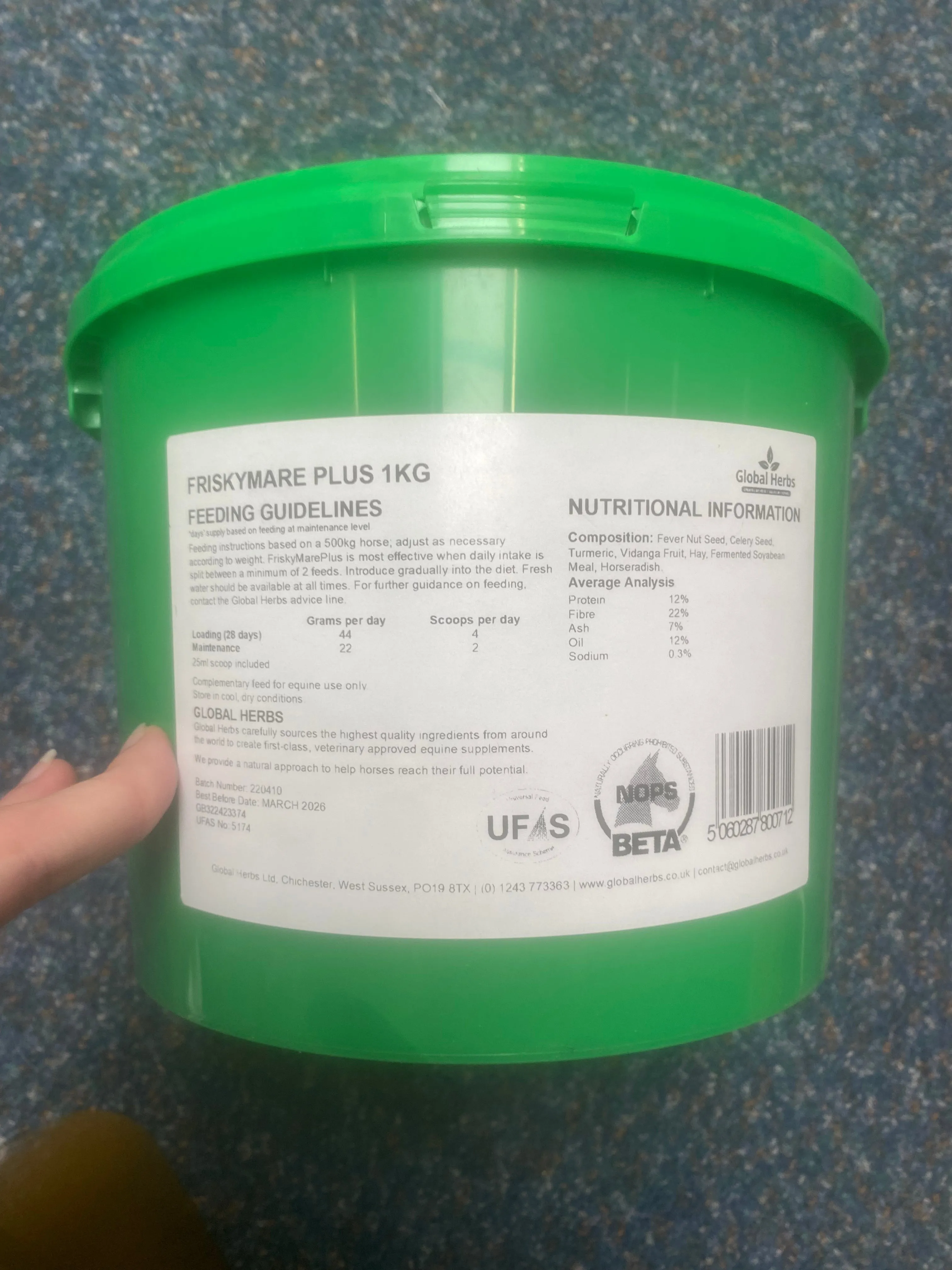 Friskymare plus by global herbs 1kg tub (40 day supply) FREE POSTAGE✅
