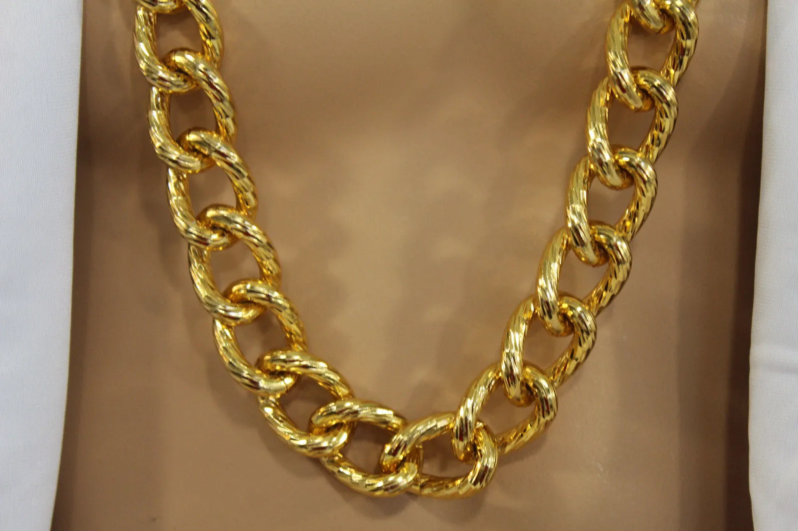 Gold Metal Thick Chain Links Heavy Long Chunky Necklace Men Biker