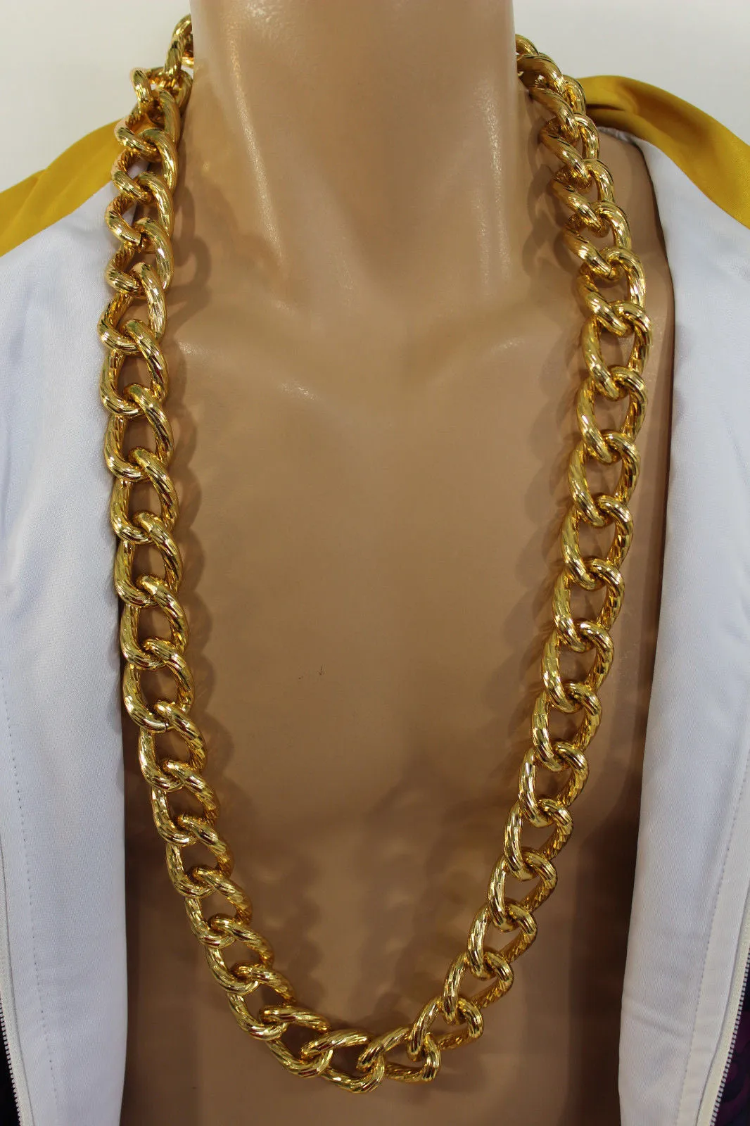 Gold Metal Thick Chain Links Heavy Long Chunky Necklace Men Biker