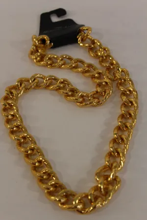 Gold Metal Thick Chain Links Heavy Long Chunky Necklace Men Biker