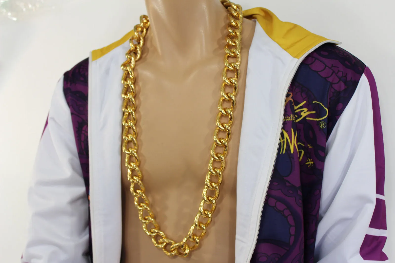 Gold Metal Thick Chain Links Heavy Long Chunky Necklace Men Biker