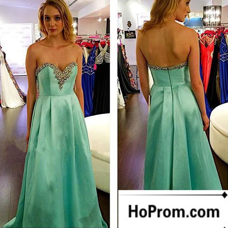Green Satin A-Line Sweetheart Prom Dress Evening Dresses
