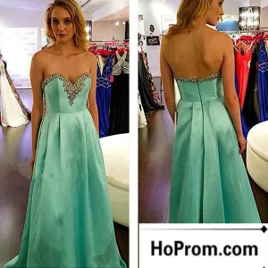 Green Satin A-Line Sweetheart Prom Dress Evening Dresses