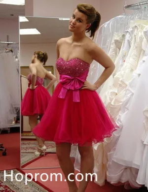Hot Pink Sweetheart Homecoming Dress, Beadings Homecoming Dress