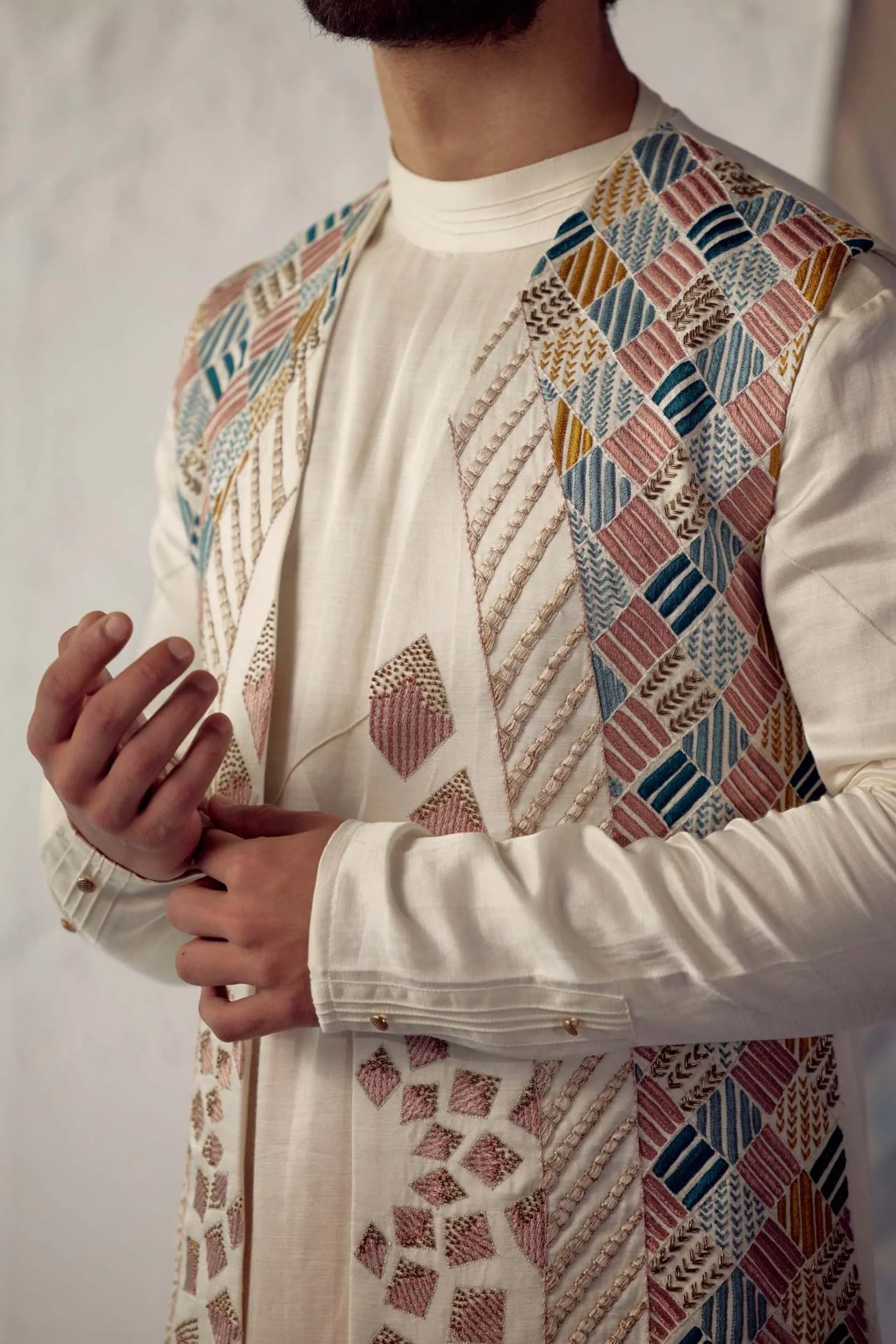 Ivory Phulkari Shrug Kurta Set