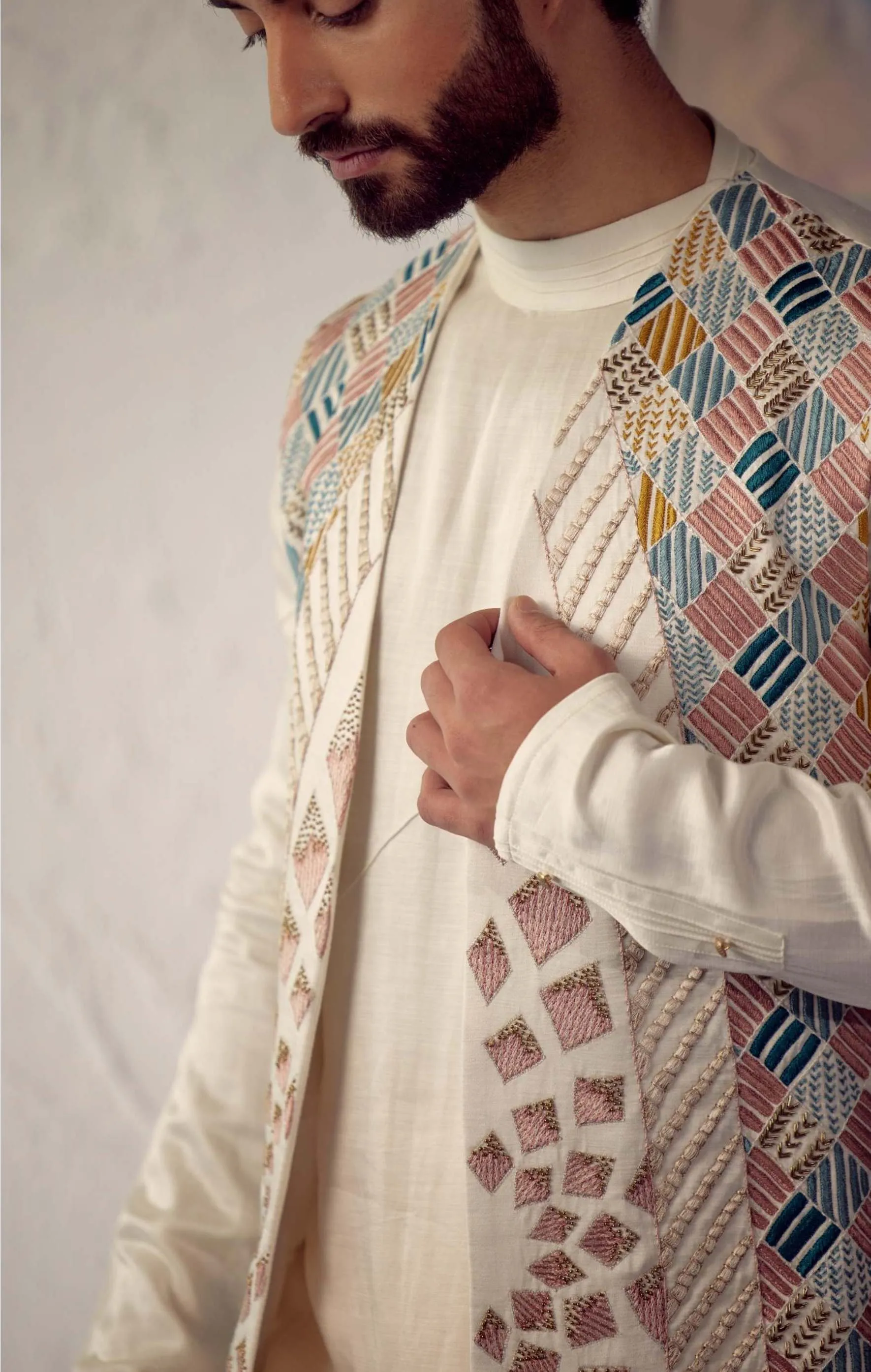 Ivory Phulkari Shrug Kurta Set