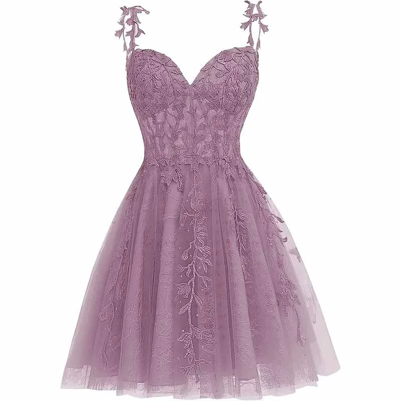 Junior's Spaghetti Straps Lace Homecoming Dress for Teens Tulle Short Prom Dresses
